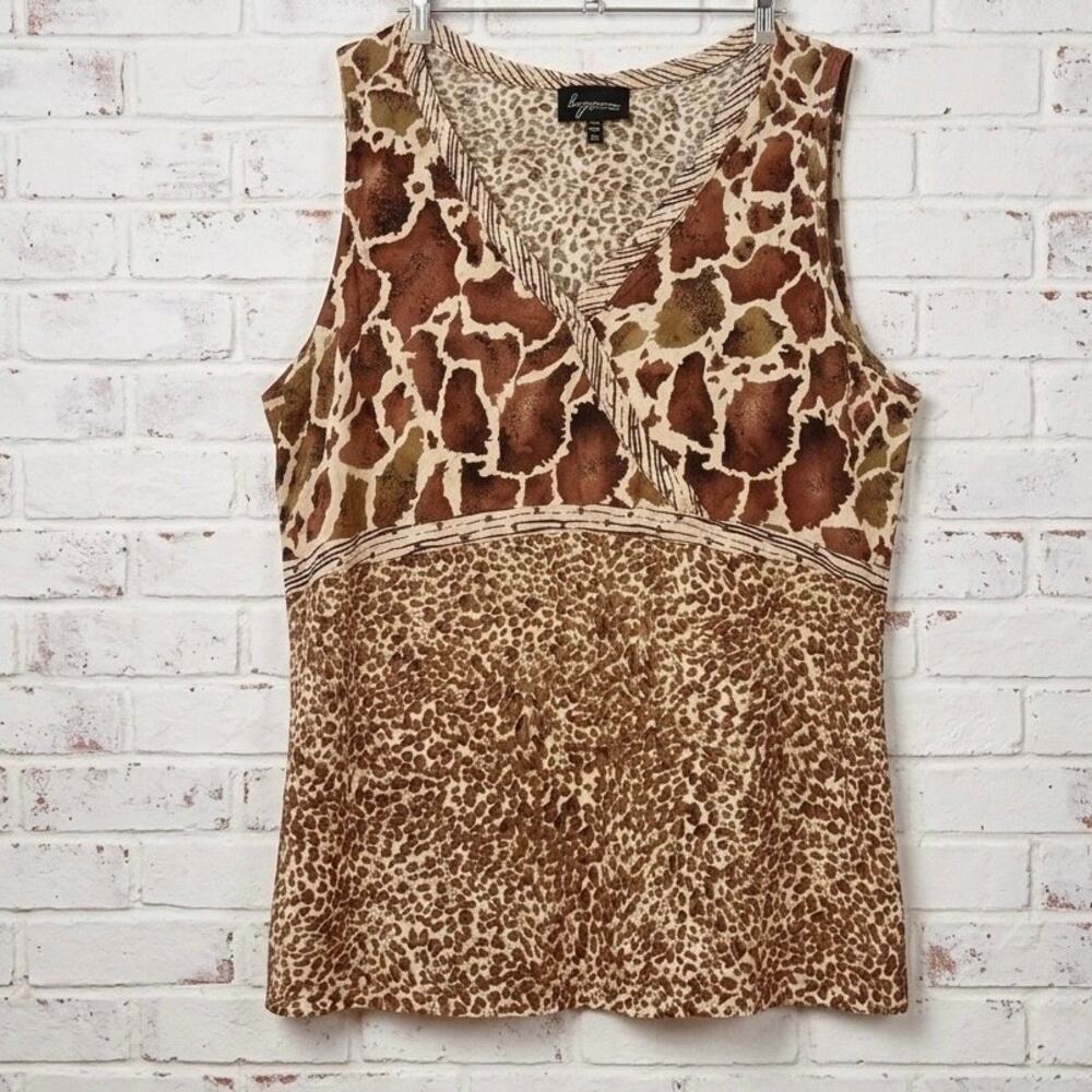 Lynn Ritchie Silk Blend Animal Print Studded Tank Top Extra Large Y2K
